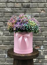 Цветочная композиция из Гипсофила и Розы в шляпной коробке в Илек