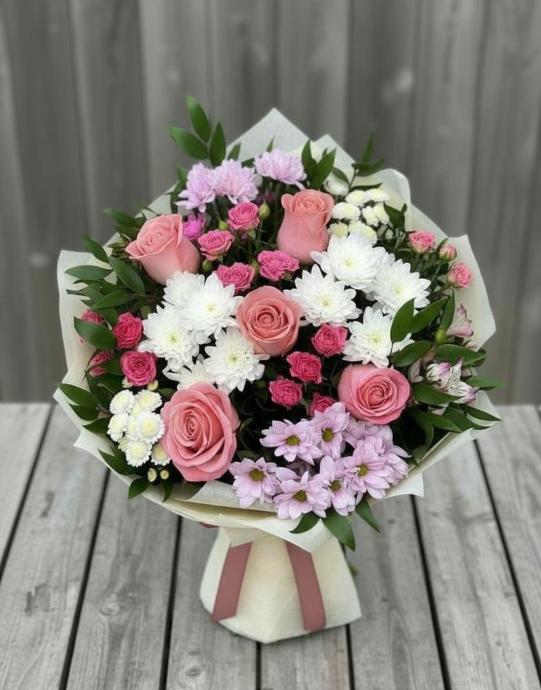 Букет цветов из: Альстромерии, Гвоздики, Розы и Хризантемы в Илек